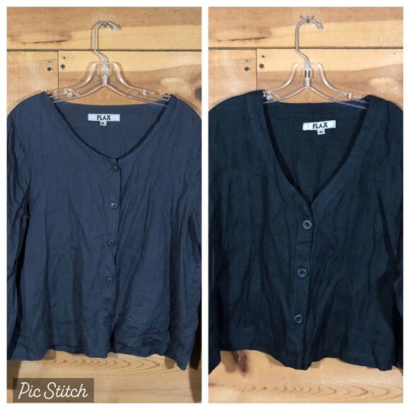 FLAX Lot Of 2 Button Up 100% Linen Casual Shirt Womens Size Medium Comfort - Picture 1 of 11